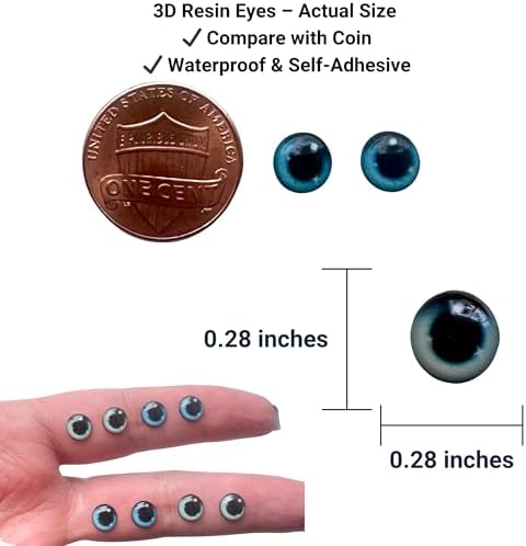 3D Resin Doll Eyes – 7mm Self-Adhesive Craft Eyes (24 pcs / 12 Pairs) – Realistic Cabochon Eyes for Amigurumi, Dolls, Polymer Clay, Cold Porcelain, Felt & DIY Crafts (Realistic Gray)