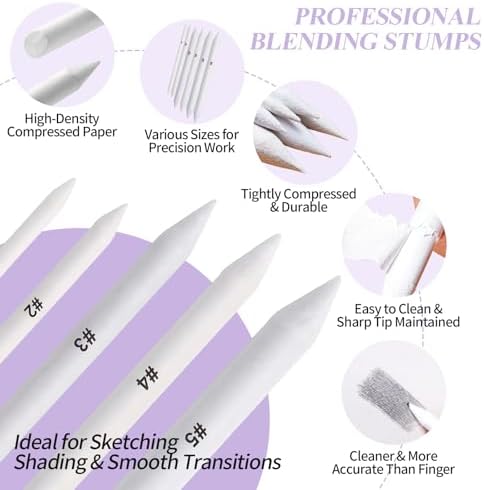 27 PCS Blending Stumps and Blending Sponge Pens with Sandpaper Pencil Sharpener, Tortillions Blending Sticks for Shading Complete, Blending Pencils for Student Artist Charcoal Sketch Drawing Tools