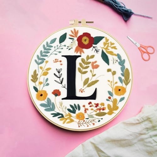 FREEBLOSS 4 Sets 11.6" Embroidery Kit for Beginners Needlepoint Embroidery Starter Kit with Flower Stamped Patterns, Instructions, Colored Threads, 2 Hoops