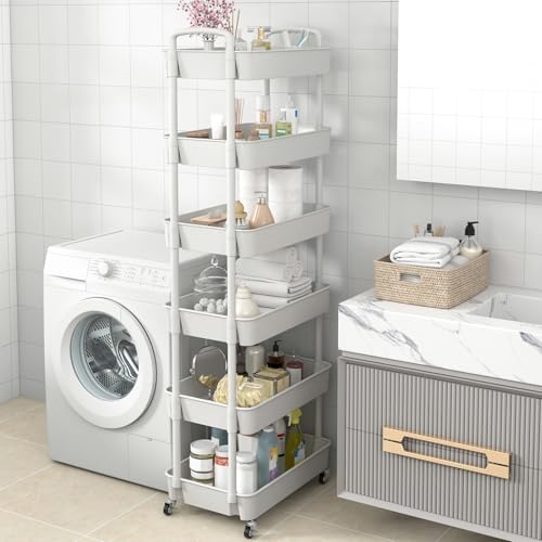 Sywhitta 6-Tier Plastic Rolling Utility Cart with Wheels for Storage,White