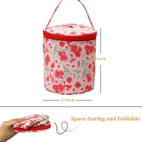 Mini Yarn Storage Small Size Yarn Bag for Crocheting with Holes,Empty Round Knitting Tote Bags protable Yarn Holder,Perfect for Travel,Beginner & Crocheter(Red Dandelion)