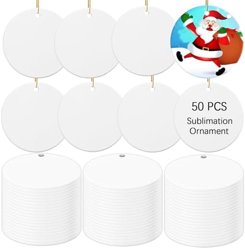 50 PCS Ceramic Sublimation Ornament Blanks Bulk 3 Inch White Round Crafts DIY Personalized Printed Home Porcelain Paintable Christmas Decorations