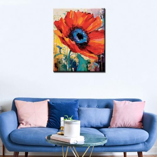 Beautiful Flowers Digital Canvas DIY Children's Digital Painting Classic Pattern Design,Abstract Graffiti Digital Painting, Modern Art Color Picture Digital Painting, (DIY Frame)