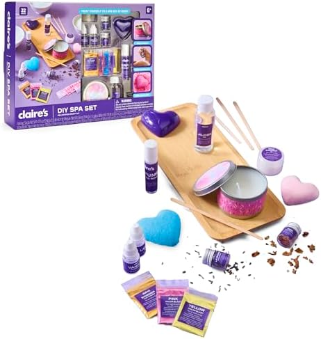 Claire’s DIY Bath Bomb & Scented Candle Making Set, 32-Piece Spa Craft Kit, Make Your Own Soothing Oils & Perfume Fragrance, Kids Toys, Science Beauty Project Activity, Arts & Crafts Gift for Ages 6+