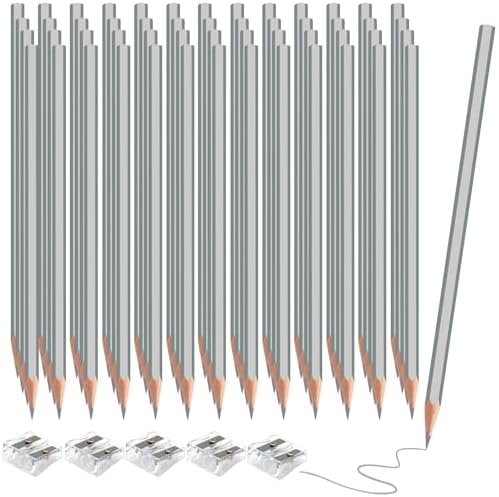 60 Pack Bulk Silver Colored Pencils for Kids, Pre-sharpened Art Pencils Back to School Supplies Set, Drawing Sketching Pencils for Students, Teachers, Classroom