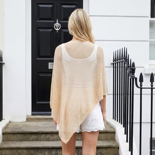 Womens Sheer Poncho Tops Lightweight Knitted Shrug Crochet Mesh Cover Up Summer Beach Shawl
