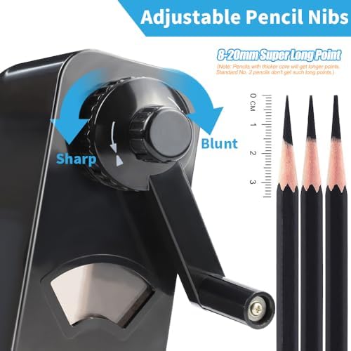 AFMAT Long Point Pencil Sharpener, 8-20mm Long Pencil Nibs, Self-Feed & Adjustable Pencil Sharpness, Artist Pencil Sharpener Manual for φ6-8.2mm Charcoal/Art/Drawing/Sketching/Colored Pencils PS10