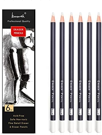 Brusarth Eraser Pencils Set - Professional 3pc Erasing Small Details or Add Highlights for Sketching, Colored Pencils, Charcoal Drawings. Fine Detail Eraser for Beginners & Artists
