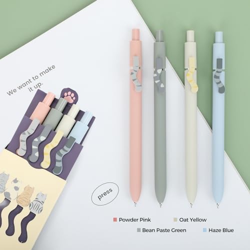 Ddaowanx Cute Cat Pens,4 Pcs 0.5mm Quick Dry Black Ink Gel Pens | Fine Point Smooth Writing Pens for Nurses and Teachers,Kawaii Office&School Supplies,Cat Lover Gifts for Women