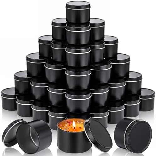 Suclain 100 Pack Candle Tins with Lids Empty Metal Containers,Black
