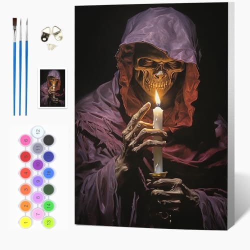 Auremi Horror Framed Paint by Number for Adults,DIY Skeletons Painting by Number Kits on Canvas Acrylic Oil Painting Kits for Adults Paint by Number Kits for Home Decor 20x30cm