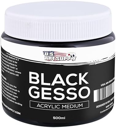 U.S. Art Supply Black Gesso Primer - 16.9oz (500ml) for Oil & Acrylic Paint | Superior Coverage, Canvas Prep, Mixable White Gesso Paint Artists
