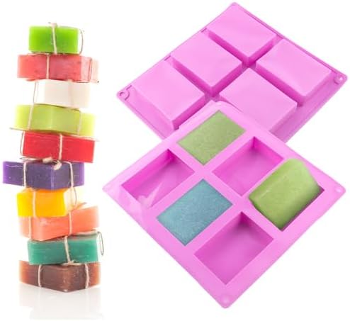 10 Pack Silicone Soap Molds, 6 Cavities Rectangle Silicone Soap Mold, Great for Homemade Craft Soap Bar Mold, DIY Chocolate Molds, Cake Molds & Ice Cube Trays - Just Pop Out (Purple)
