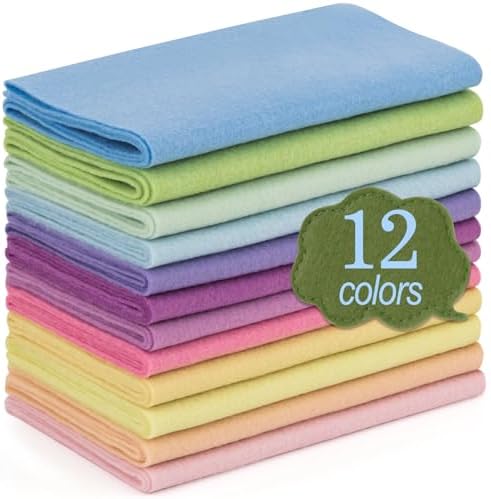 XSEINO 12 Rolls 8"x35" 1.4mm Thick Soft Felt Fabric Sheet 12 Assorted Macarone Series Colors Felt Pack for DIY Craft Sewing Squares Nonwoven Patchwork