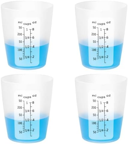 4Pcs Silicone Resin Mixing Measuring Cups 250ml / 8oz for Resin Supplies, Easy-to-Read Black Marks, Non-Stick Reusable Silicone Pouring Cups for Epoxy Mixing