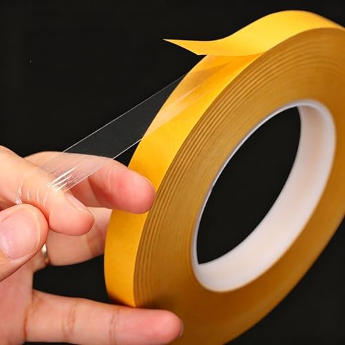 Ultra Thin Clear PET Double Sided Tape 0.5” x 82 Ft Strong Adhesive Removable No Residue Transparent Mounting Tape for DIY Crafts Office Home Decoration Industrial Fixing