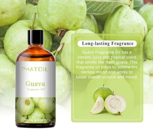 PHATOIL Guava Fragrance Oil for Diffuser Aromatherapy 3.38FL.OZ | Long Lasting Scented Oils For Humidifier, Air Freshener, DIY Soap Candle, Scent Project Making, Aroma Oil for Home Freshening