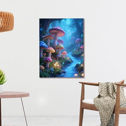 Muzagroo Paint by Numbers Oil Painting Kits for Adults DIY Mushroom Oil Painting for Beginners Hand Crafts Kits with Brushes and Acrylic Paints 16x20 inches (Mushroom)