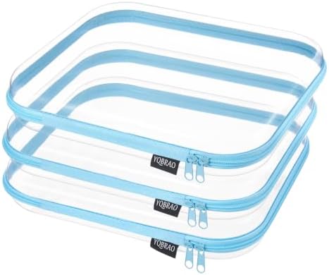 YQBRAO Clear Hard Shell Zipper Cases, 3 Large Travel Organizers, Blue