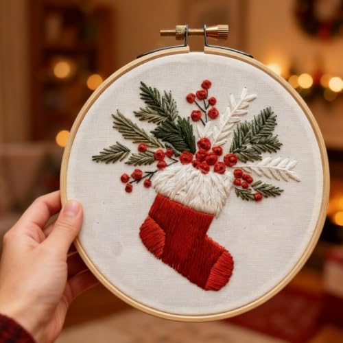 Christmas Embroidery Kits for Adults, Beginner DIY Embroidery Starter Kit