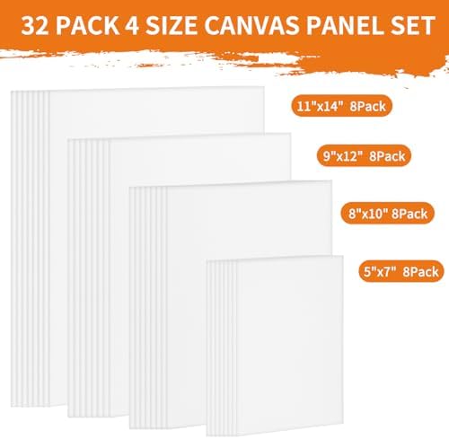 FIXWAL Canvas Boards for Painting 32 Pack Multi Sizes | Includes 8x10, 9x12, 11x14, 5x7 canvas panels, artist painting boards for acrylic oil watercolor art