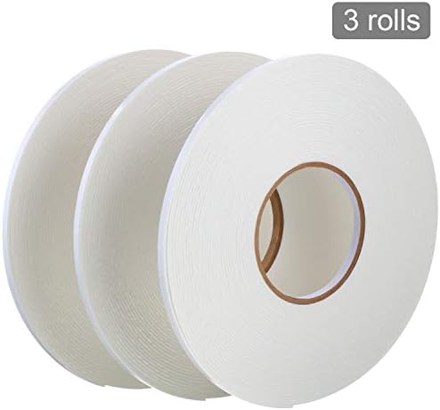 Zonon 3 Rolls Double Sided Foam Tape, 1/4 Inch by 50 Feet, White