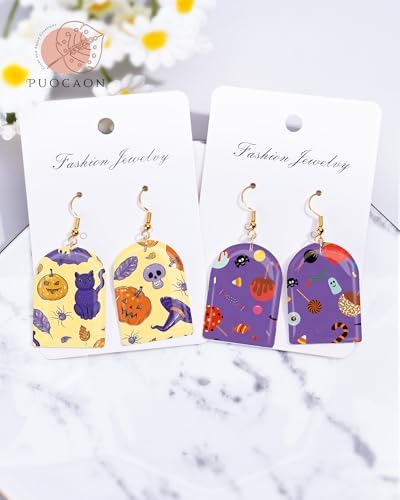 Puocaon Halloween Clay Transfer Paper - 18 Pcs Pumpkin Ghost Black Cat Wizard Art Design Transfer Sheets for Polymer Clay Halloween Themed Earrings Design Jewelry Making