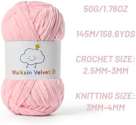 3 Pack Fluffy Chenille Yarn for Crocheting，Baby Yarn for Crocheting Soft，150g/5.28oz Velvet Amigurumi Yarn ，Fingering Weight Yarns for Crocheting Baby Blankets、DIY Craft.(3 Light Pink)