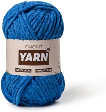 Plush Chenille Chunky Crochet Yarn - Baby Yarn for Crocheting Soft - Velvet Yarns Knitting for Blankets Crafts - Fluffy Amigurumi Yarns 50g / 65.6yd (Blue)