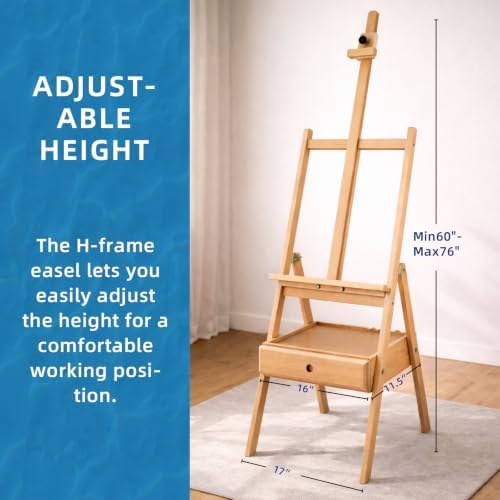 Falling in Art H-Frame Studio Easel with Storage Drawer, Natural