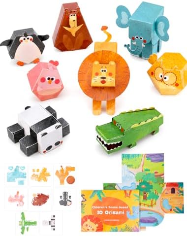 3D Origami Paper Kit for Kids, 8 Types of Animal Puzzle Paper Craft Kit