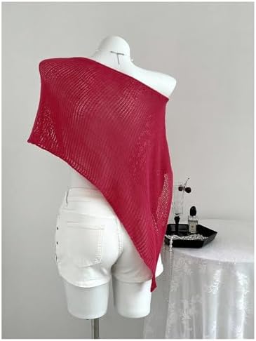 Milumia Women's Sheer Poncho Top Crochet Asymmetrical Off Shoulder Split Knit Top Swimsuit Coverup