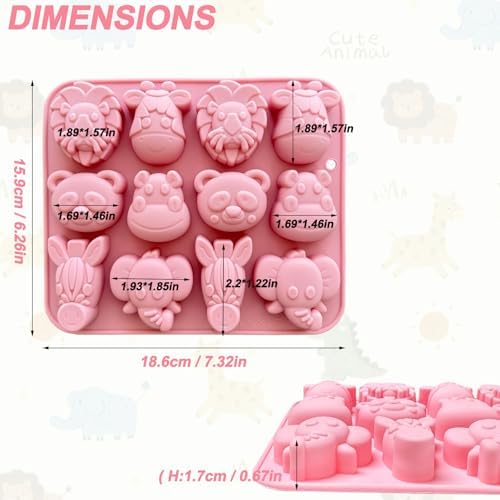 2-Pack Animal Chocolate Molds - Cute Silicone Candy Molds with Panda, Elephant, Hippo, Lion Shapes, Multi-Purpose for Chocolate, Jelly, Soap,Ice Cube Candle Making, Food-Safe & Easy to Demold