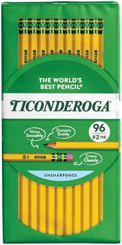 Ticonderoga Wood-Cased Pencils, Unsharpened, #2 HB Soft, Yellow, 96 Count