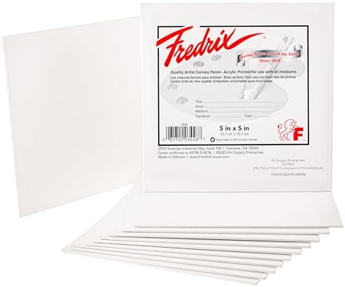 FREDRIX Artist Series Primed Canvas Panels, 5" x 5", Pack of 12