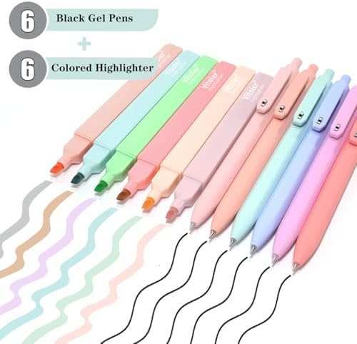 Vitoler Bible Highlighters and Pens, 6 Black Pens & 6 Highlighters | for Study, Journaling and Office Best Gifts for Teacher Nurse Mothers Day