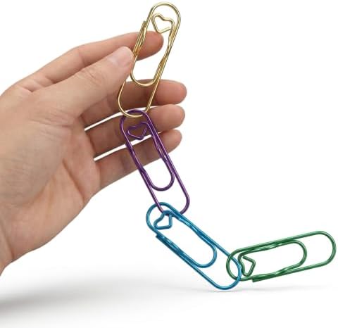 Ymapinc 12 Pcs Heart Paper Clips Small, Pen Holder Clips, Metal Cute Paperclips, Pen Holder for Notebook, Bookmark, Planner/Journal Accessories for School Office (Gold+Blue+Green+Purple)*3