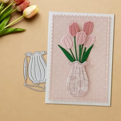 Cutting Dies Metal Stencils Scrapbooking Tools DIY Embossing Template for Paper Card Making Album Arts Crafts Supplies (Tulip and Vase-7.5x7cm)