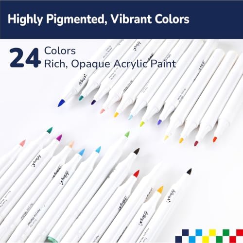 Artkey Acrylic Paint Markers 24 Colors, Dual Tip Acrylic Paint Pens with Brush and Fine Tips, Acrylic Markers Set for Rock Painting, Wood, Canvas, Glass, Ceramic, Stone, Fabric, Plastic, DIY Crafts