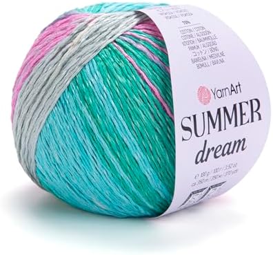 YarnArt Summer Dream Yarn 383 yd Fine Cotton Viscose, 70% Cotton 30% Viscose, Lightweight Knitting Yarn, Crochet Yarn for Summer Tops, Shawls, Cardigans, Baby Clothes & Accessories (4309, Pack of 1)