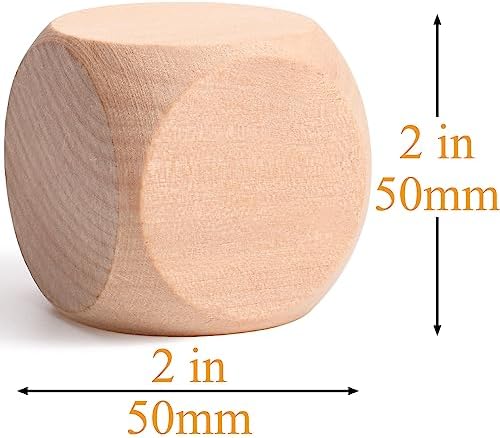 Blank Wooden Dice 2 inch 10PCS Unfinished Square Blocks 50mm Small Wood Cubes with Rounded Corners for DIY Craft Projects