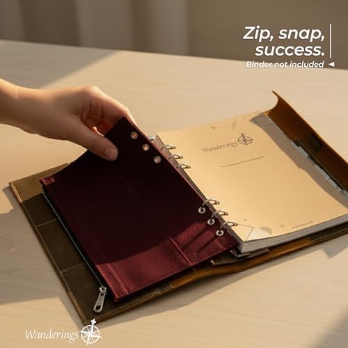 Wanderings 6-Ring Zipper Pocket for A5 Size Binder Planners - 5.9" x 8.25" / - Durable 100% Cotton Fabric - Planner Accessories Case for Refillable Planners - Compatible with Filofax