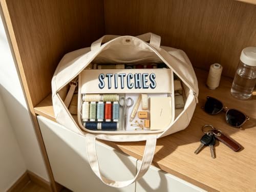 RF REENFAYA Clear Zipper Project Pouch for Needlepoint & Embroidery-Beige/Navy