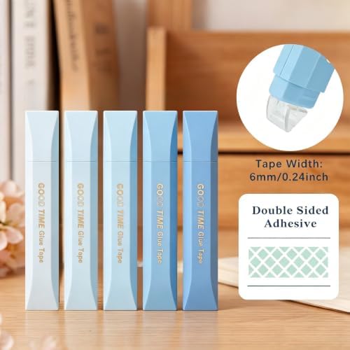 Temiary 4 Pack Double Sided Tape Pen, 16.4 Ft x 0.24 Inch Scrapbook Tape Roller for Crafts, Aesthetic Adhesive Glue Tape Pens for Scrapbooking School Office Journaling Supplies (Blue)