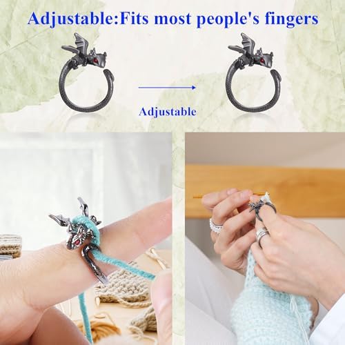 HUISUYTON Dragon Crochet Tension Ring for Finger, 4Pcs (Black)