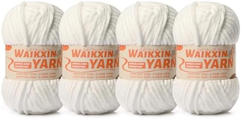 （4 Snow White） 4 Pack Super Soft Fuzzy Chenille Chunky Yarn for Crocheting, 400g (350yds) Velvet Fluffy Amigurumi Yarn for Hand Knitting Baby Blankets Weaving Craft