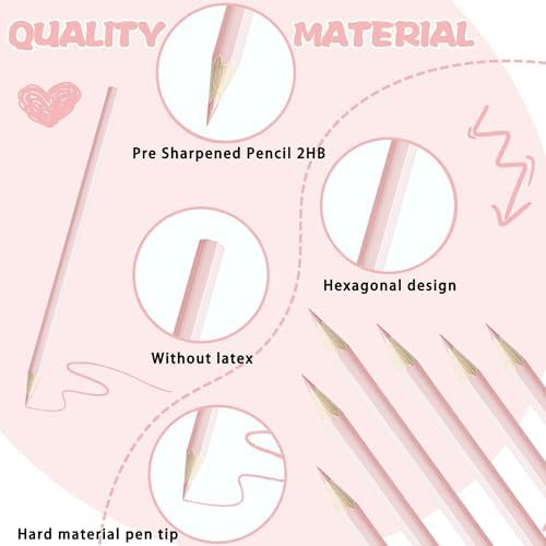 12 PCS Macaron Pink Colored Pencils Pre Sharpened Pencil 2 HB - Ideal for Checking, Grading, Tests & Office/School Supplies