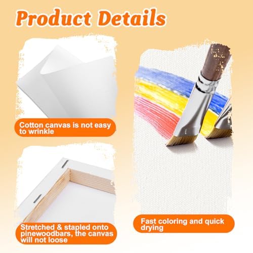 ESRICH Small Stretched Canvas for Painting 6x6 inch, 2/5''Profile Art Primed 6 Pack Canvases for Painting, Cotton Small Professional Blank Paint Canvas for Kids and Art Supplies, for Acrylics, Oils.