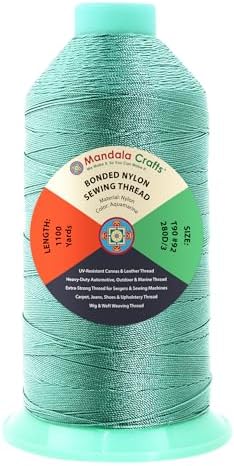 Mandala Crafts Size 92 280D T90 Aquamarine Bonded Nylon Thread, 1100 YDs