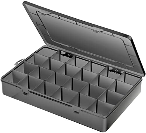 Gbivbe Large 24 Grids Plastic Organizer Box Adjustable Dividers,Clear Storage Box for Jewelry, Art DIY Crafts, Washi Tapes, Beads and Small Parts(Black, 1Pack)